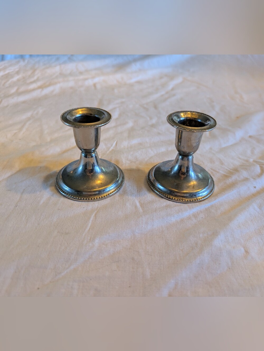 2/40$ Vintage Silver plated Beaded Rim Pair of Candlestick Holders